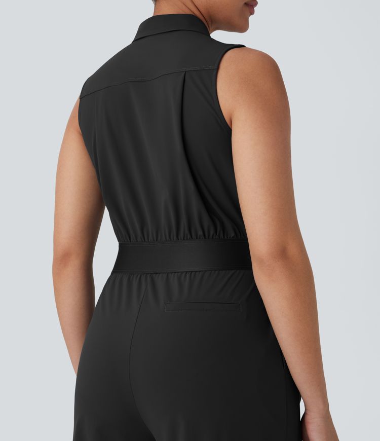 Sleeveless Zipper Pockets Work Jumpsuit