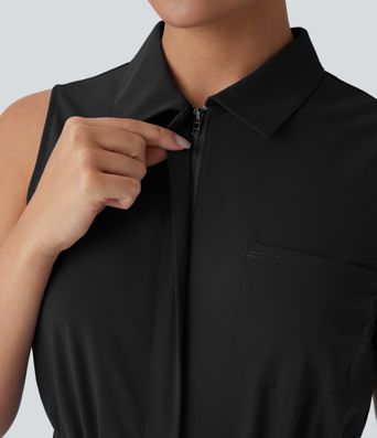 Sleeveless Zipper Pockets Work Jumpsuit