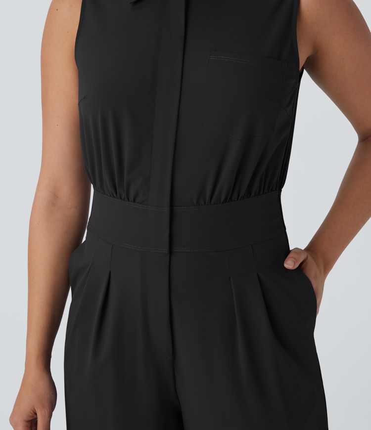 Sleeveless Zipper Pockets Work Jumpsuit