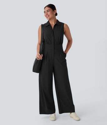 Sleeveless Zipper Pockets Work Jumpsuit