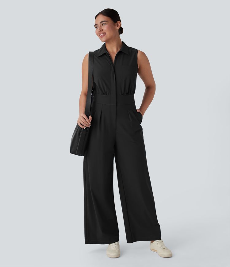 Sleeveless Zipper Pockets Work Jumpsuit