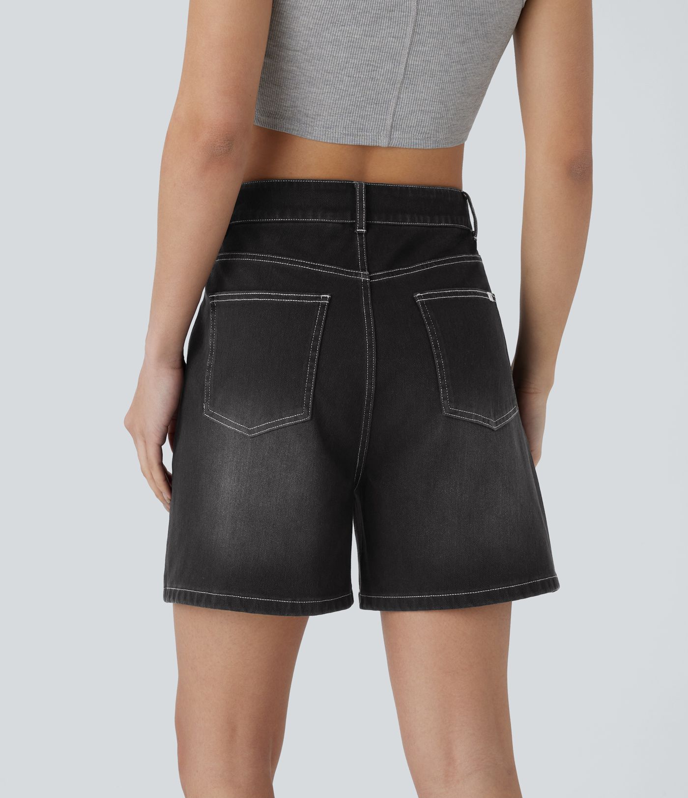 Halara Flex™ Mid Rise Drawstring Pockets Washed Denim Casual Shorts