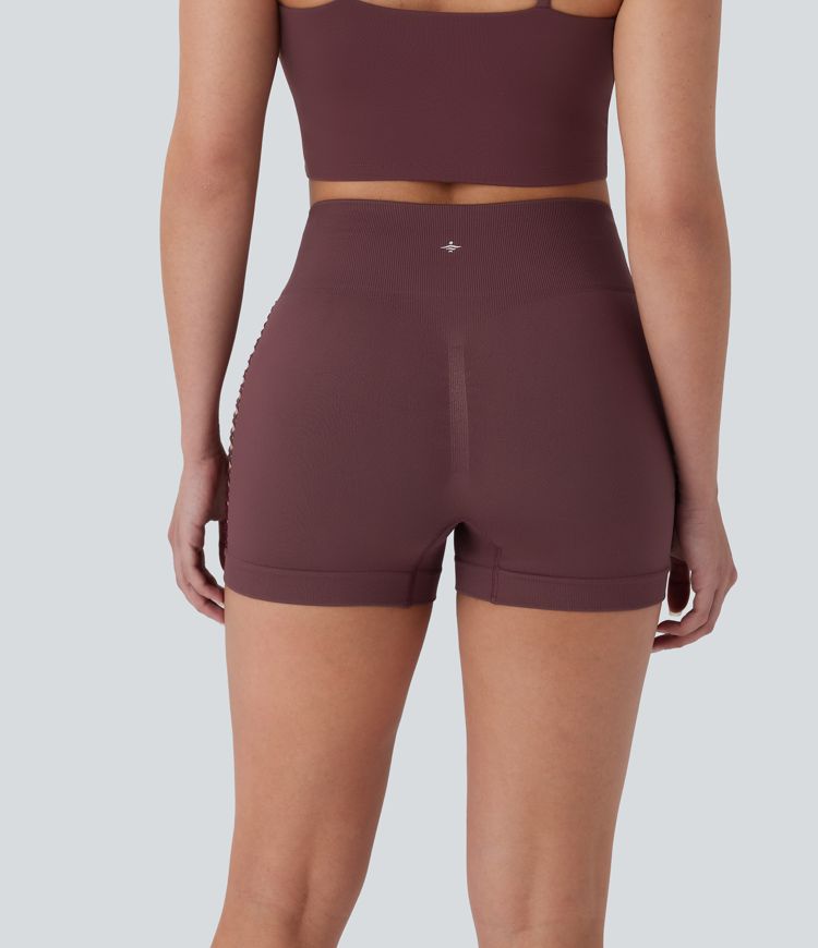Seamless Flow High Waisted Cut Out Yoga Biker Shorts 3''