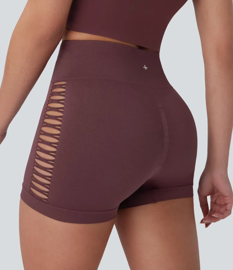 Seamless Flow High Waisted Cut Out Yoga Biker Shorts 3''
