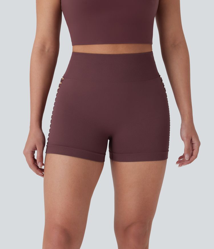 Seamless Flow High Waisted Cut Out Yoga Biker Shorts 3''