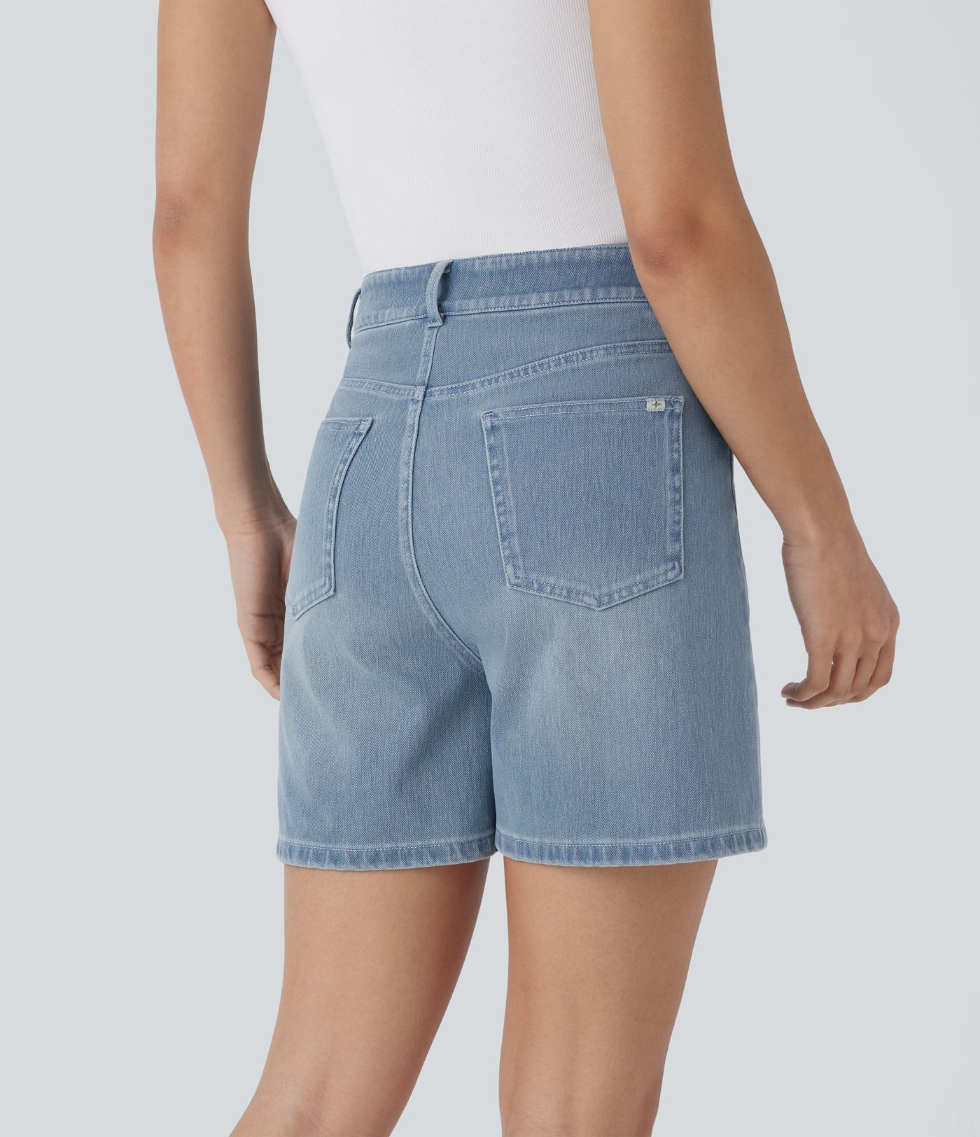 Halara Flex™ Mid Rise Drawstring Pockets Washed Denim Casual Shorts