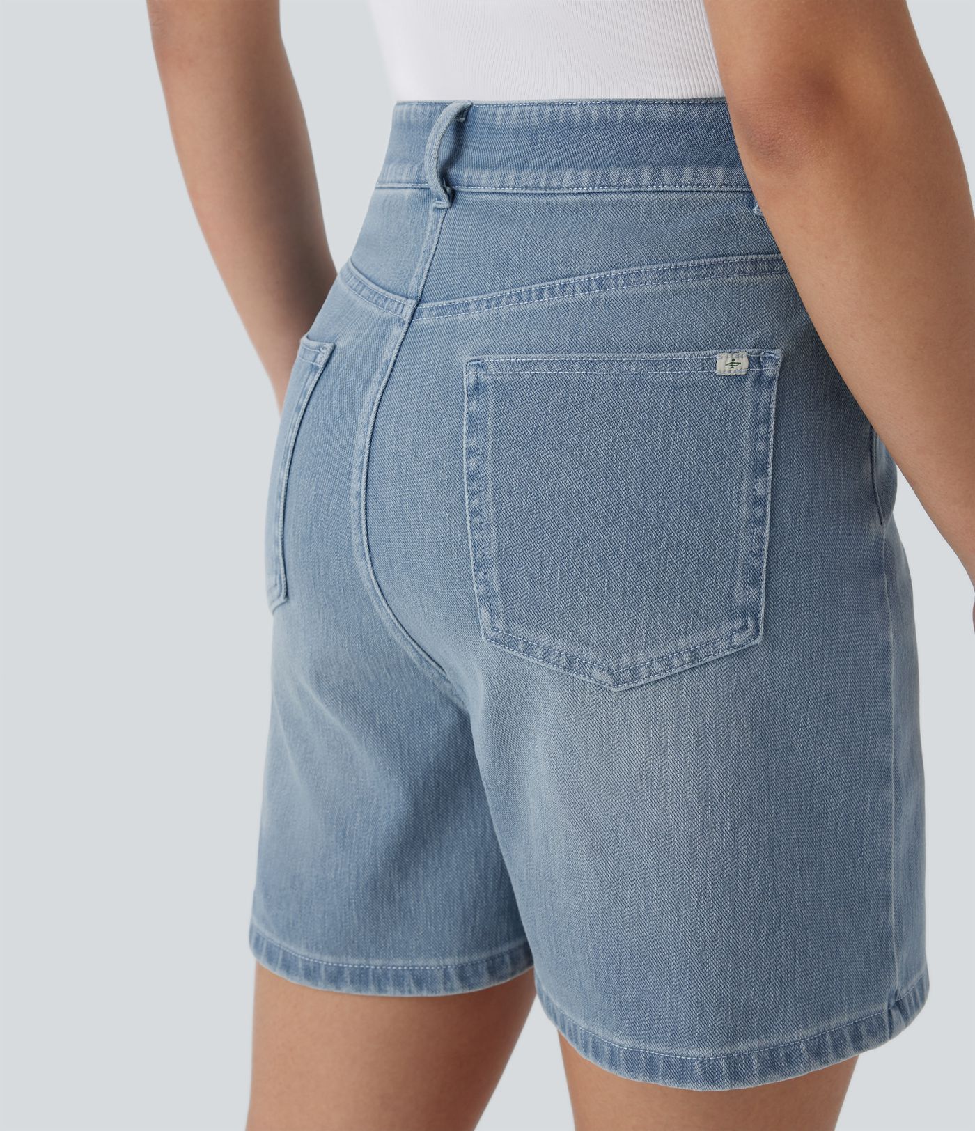 Halara Flex™ Mid Rise Drawstring Pockets Washed Denim Casual Shorts