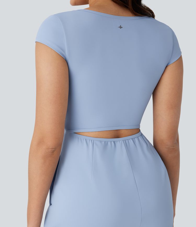 SoftlyZero™ Airy U Neck Cap Sleeve Pocket Cool Touch Yoga Jumpsuit-Easy Peezy