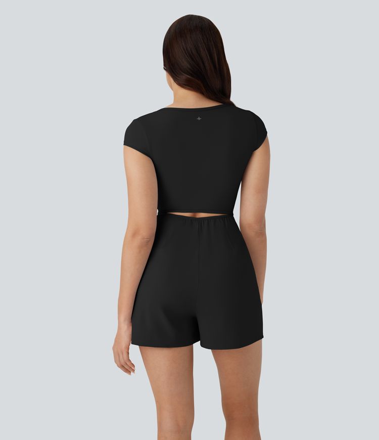 Softlyzero™ Airy U Neck Cap Sleeve Side Pocket Cool Touch Yoga Jumpsuit-Easy Peezy