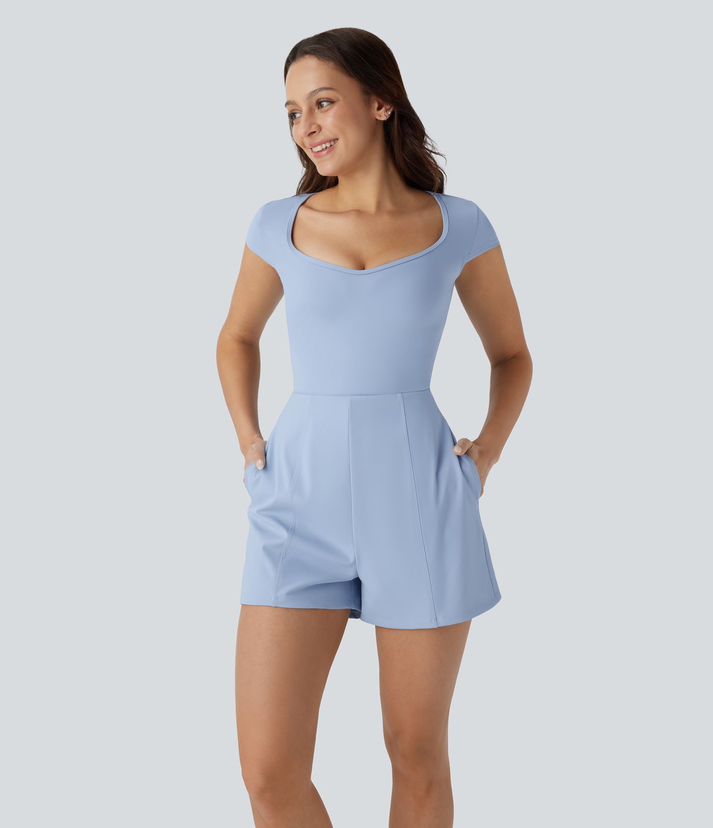 SoftlyZero™ Airy U Neck Cap Sleeve Pocket  Yoga Jumpsuit-Easy Peezy
