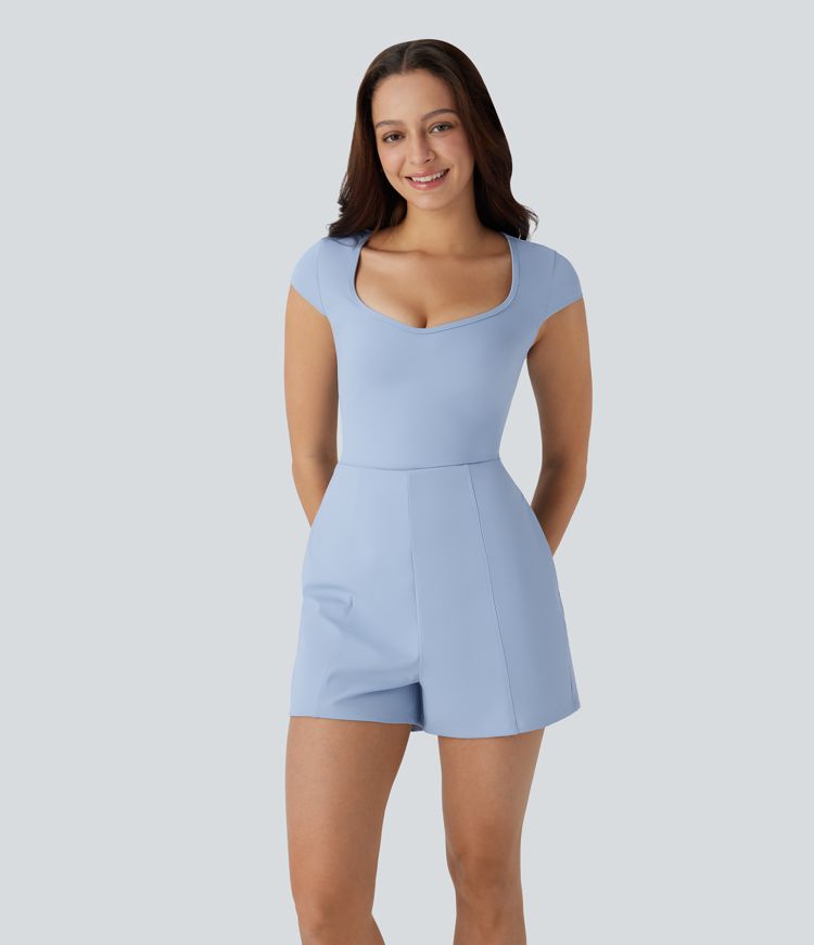 SoftlyZero™ Airy U Neck Cap Sleeve Pocket Cool Touch Yoga Jumpsuit-Easy Peezy