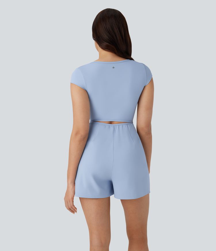 SoftlyZero™ Airy U Neck Cap Sleeve Pocket Cool Touch Yoga Jumpsuit-Easy Peezy