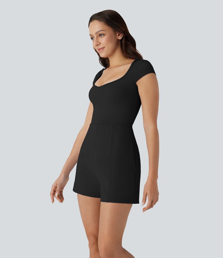 Softlyzero™ Airy U Neck Cap Sleeve Side Pocket Cool Touch Yoga Jumpsuit-Easy Peezy