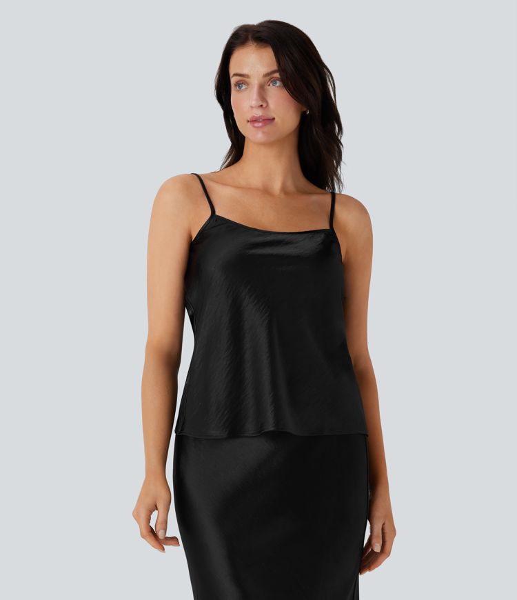 Adjustable Strap Satin Work Cami Top