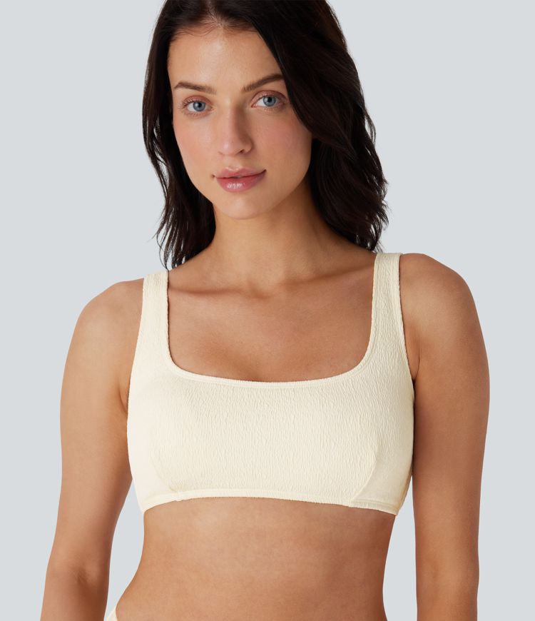 Haut de maillot de bain bikini texturé à col carré et dos nu