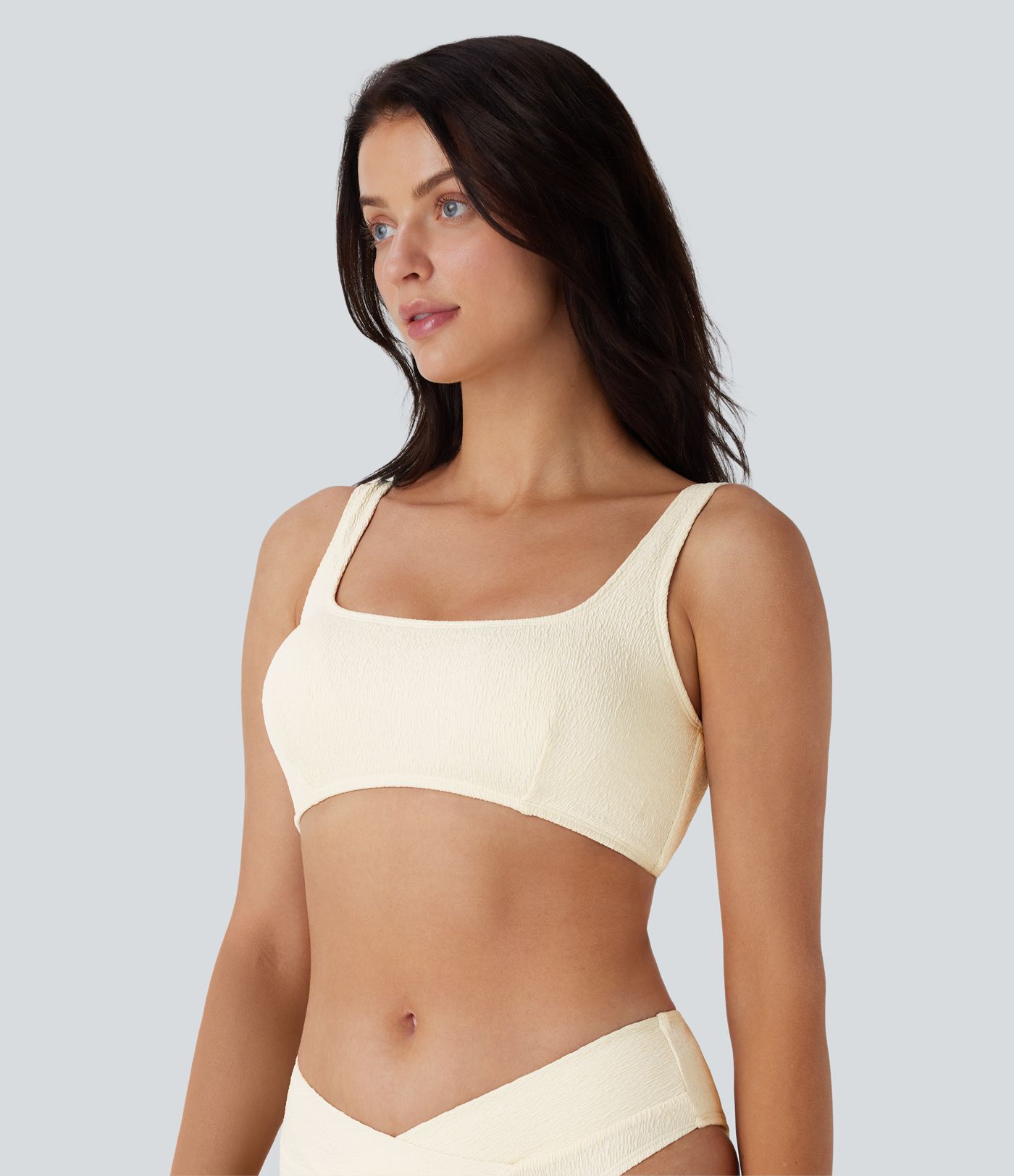 Haut de maillot de bain bikini texturé à col carré et dos nu