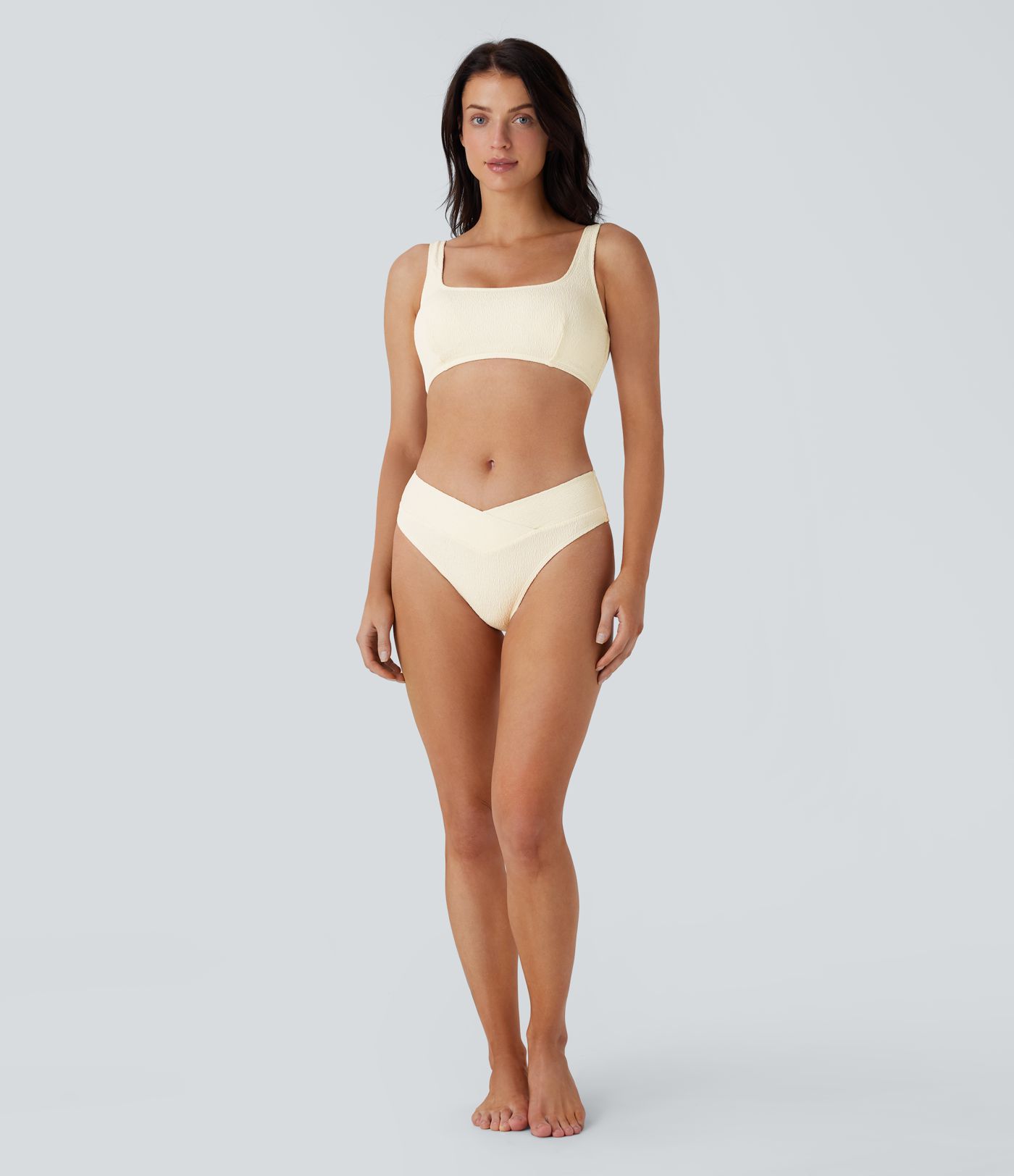 Haut de maillot de bain bikini texturé à col carré et dos nu