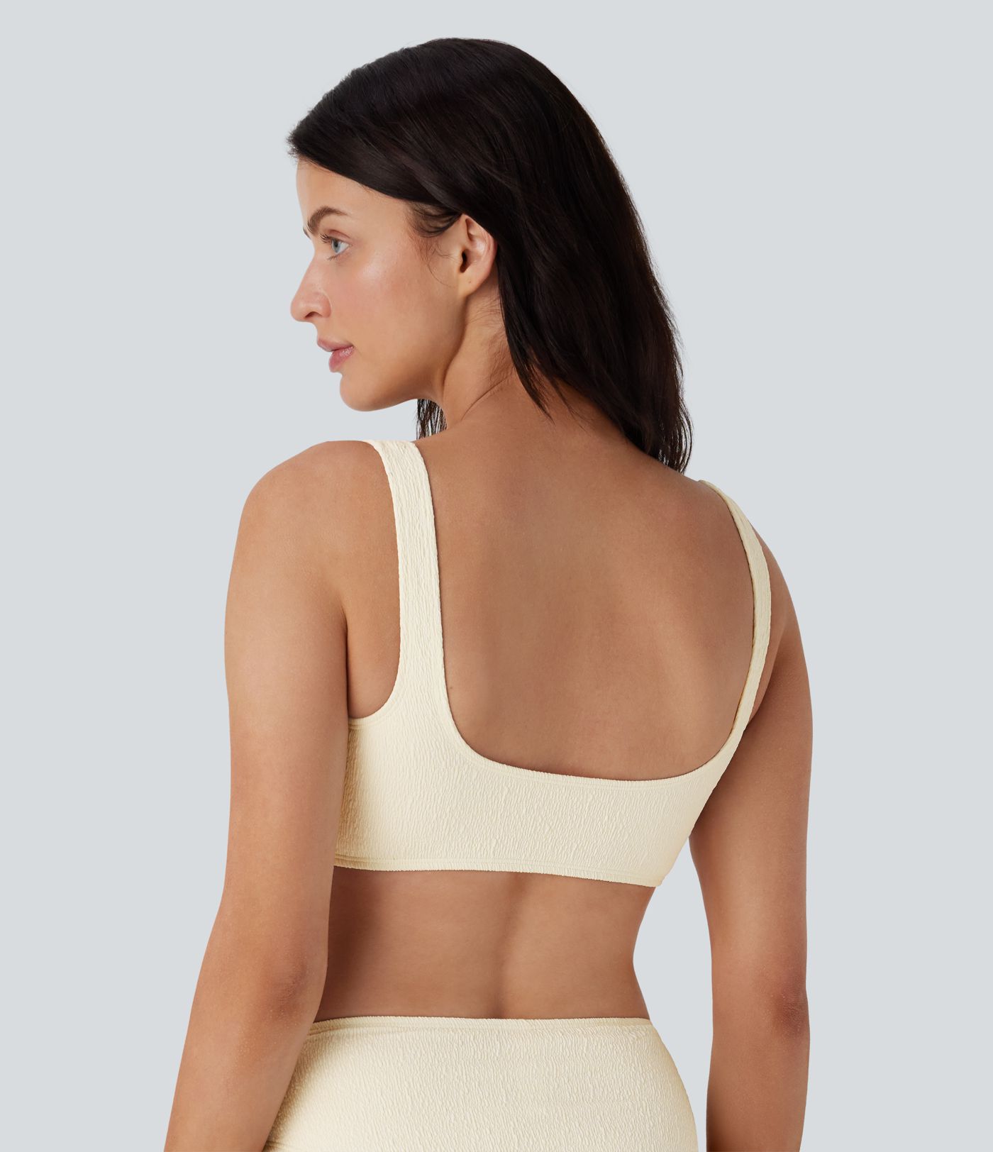 Haut de maillot de bain bikini texturé à col carré et dos nu