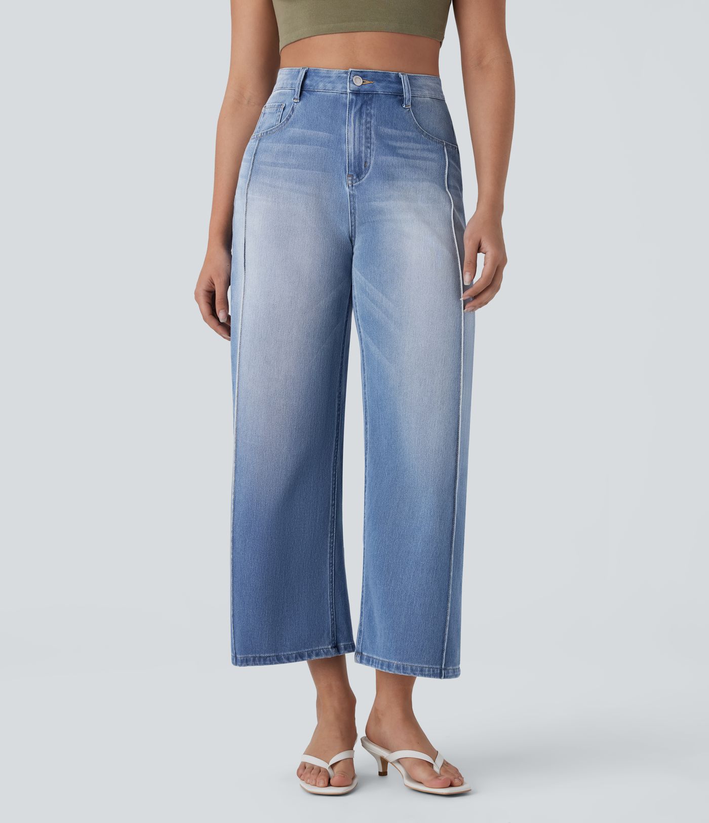 Halara Flex™ High Waisted Pockets Washed Denim Casual Women Wide Leg Baggy Denim Jeans