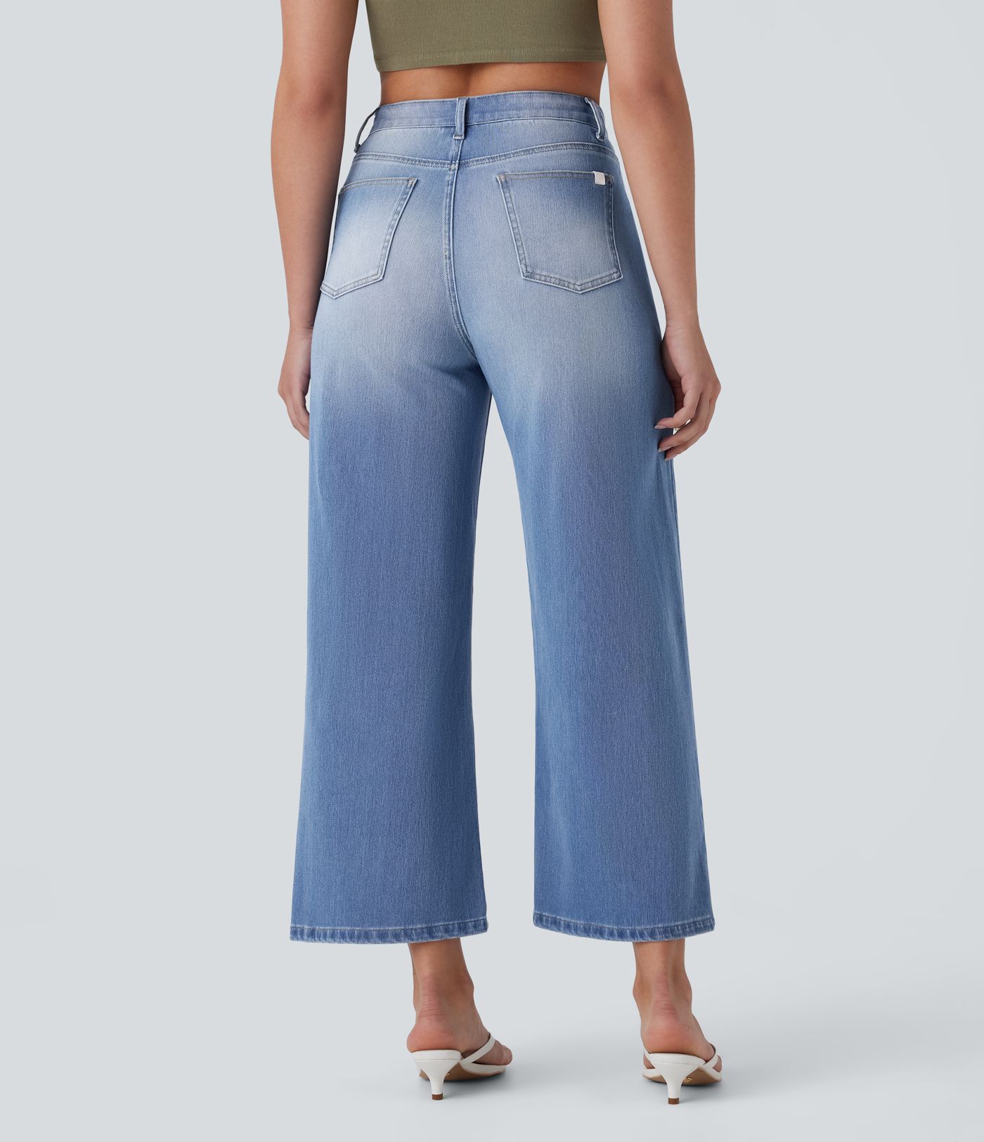 Halara Flex™ High Waisted Pockets Washed Denim Casual Women Wide Leg Baggy Denim Jeans