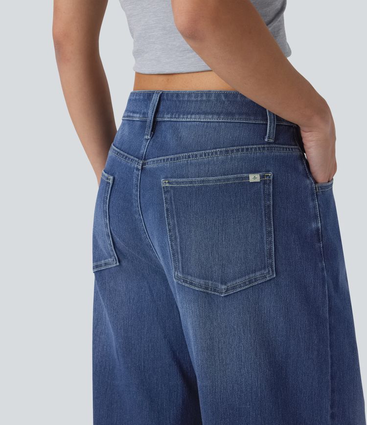 Halara Flex™ Low Rise Multiple Pockets Baggy Washed Stretchy Knit Casual Jeans