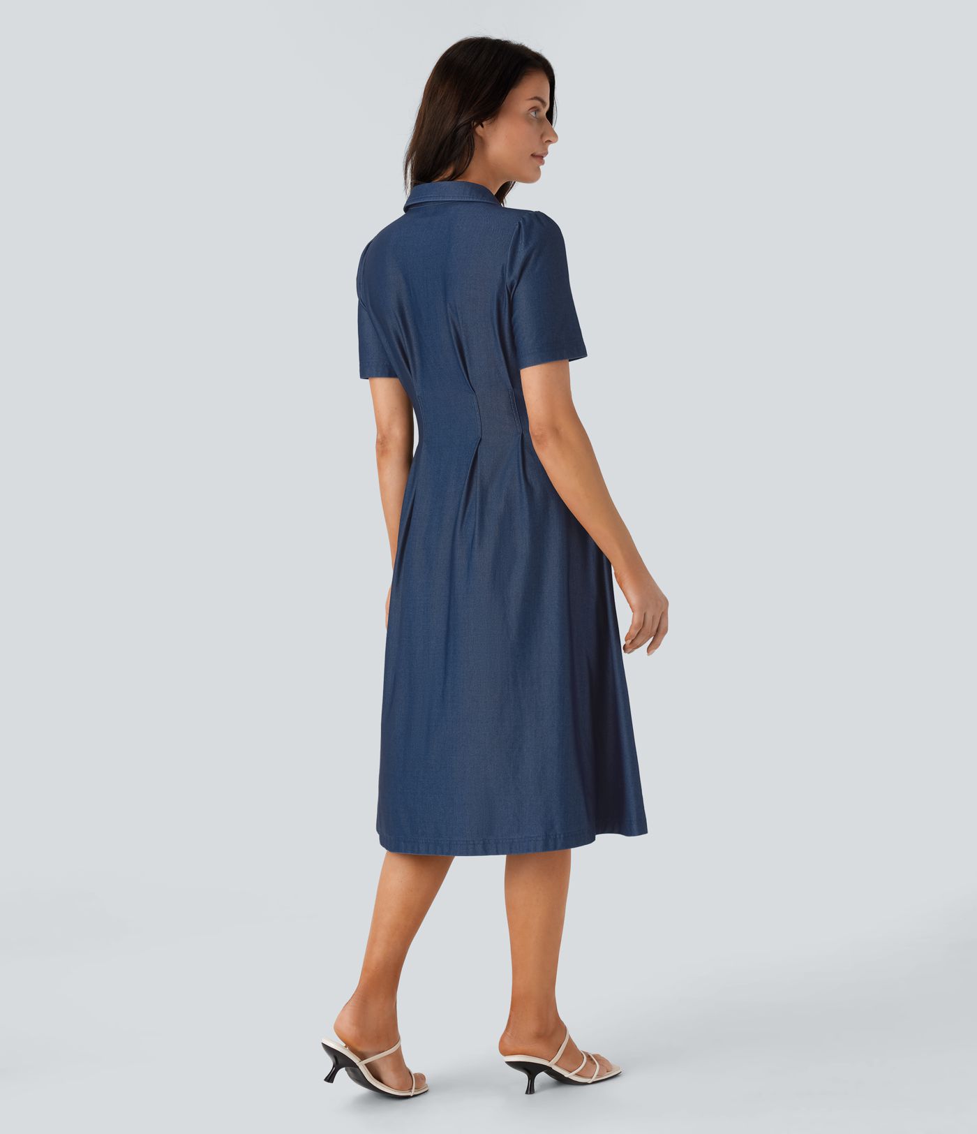 Halara Flex™ Short Sleeve Pocket Denim Flare Midi Casual Dress