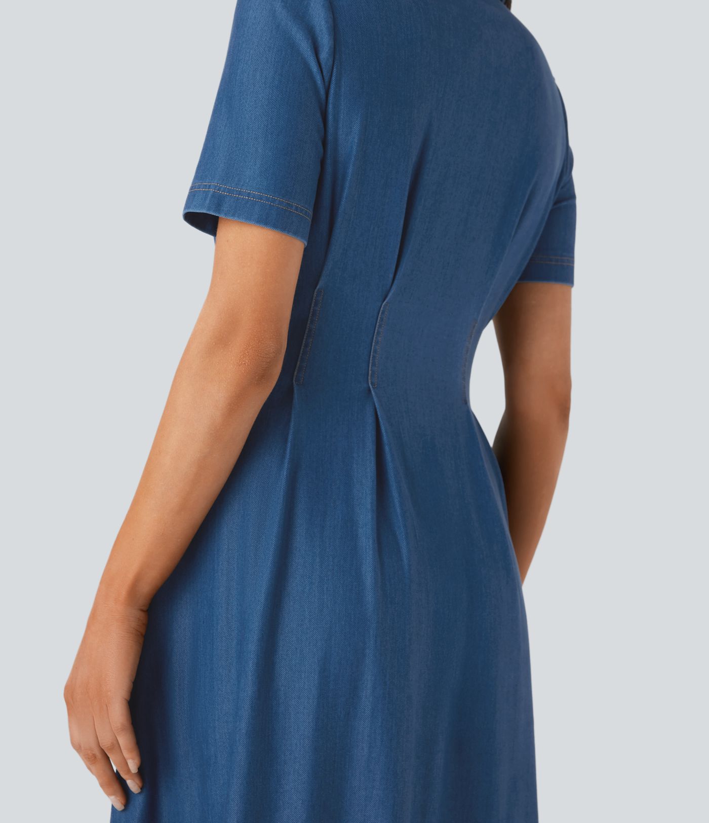 Halara Flex™ Short Sleeve Pocket Denim Flare Midi Casual Dress