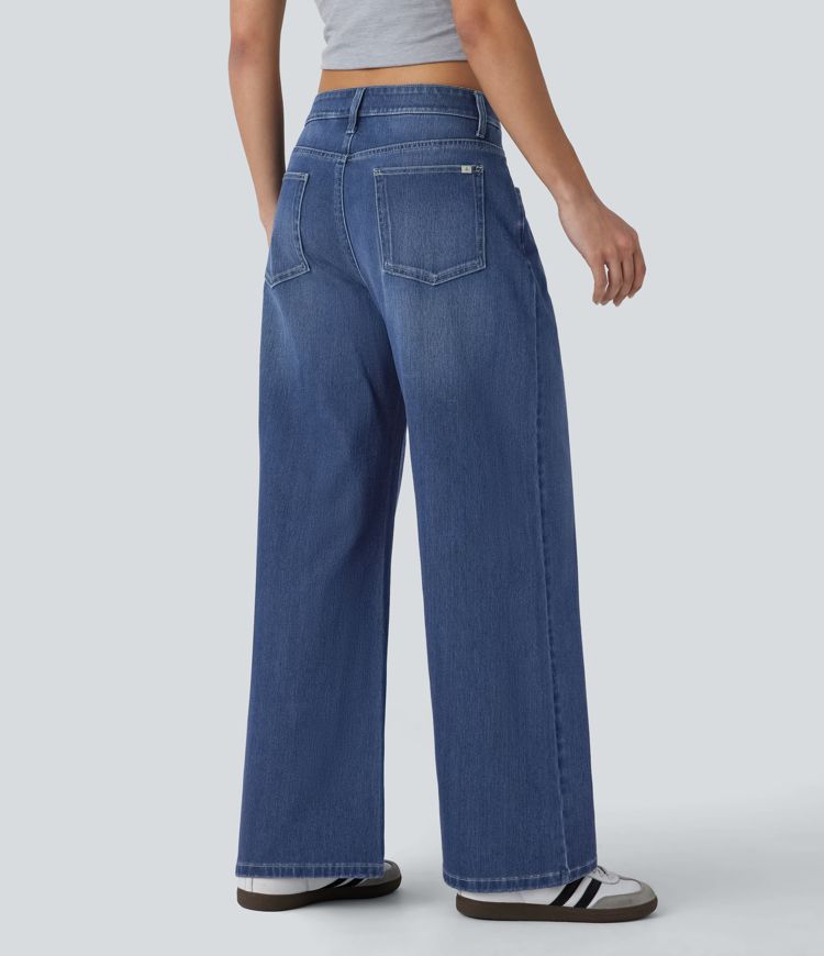 Halara Flex™ Low Rise Multiple Pockets Baggy Washed Stretchy Knit Casual Jeans