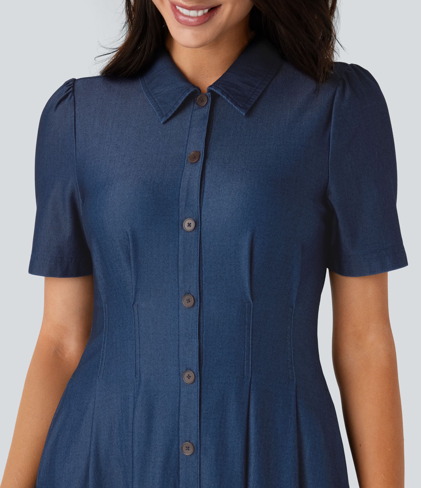 Halara Flex™ Short Sleeve Pocket Denim Flare Midi Casual Dress