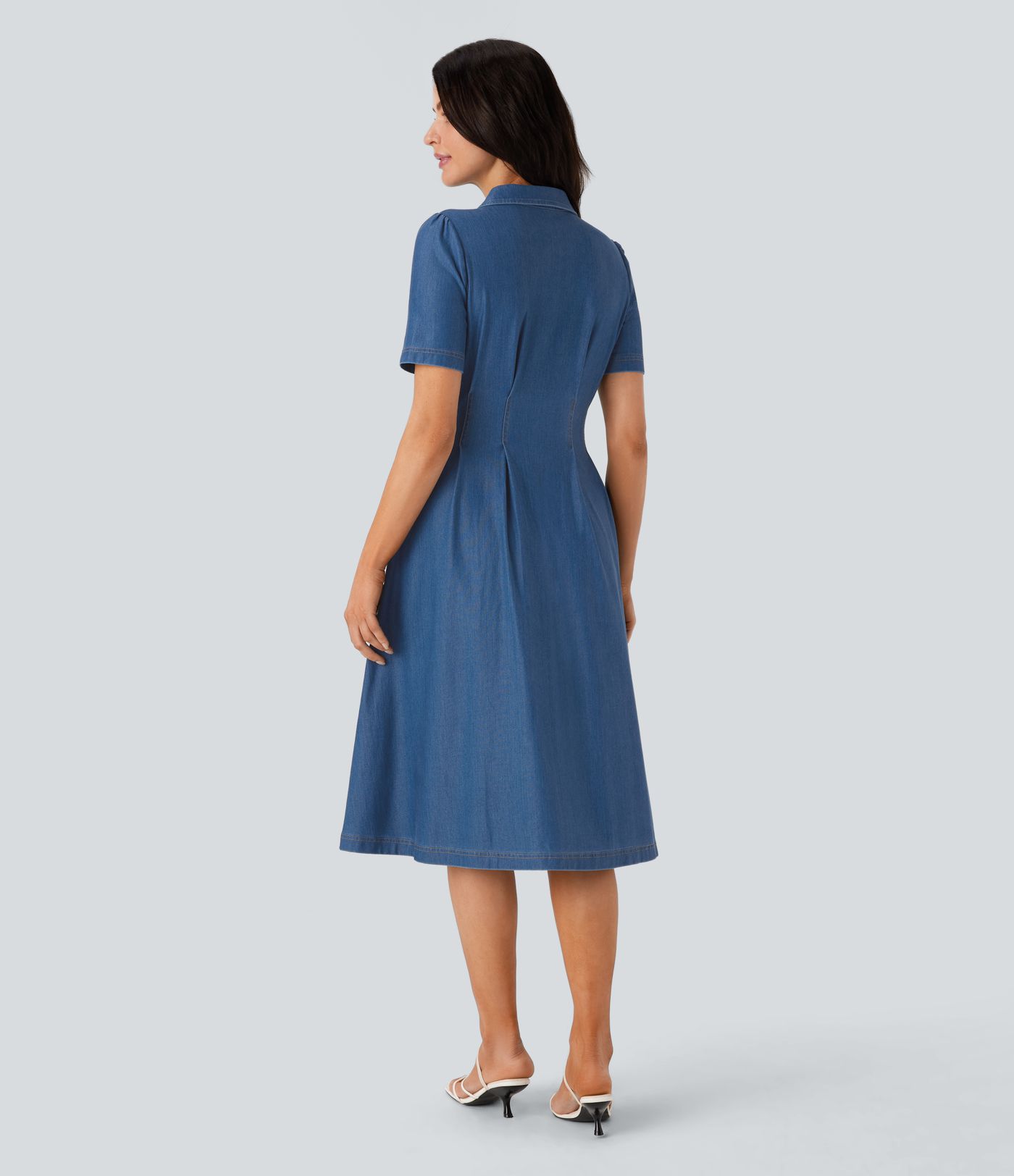 Halara Flex™ Short Sleeve Pocket Denim Flare Midi Casual Dress