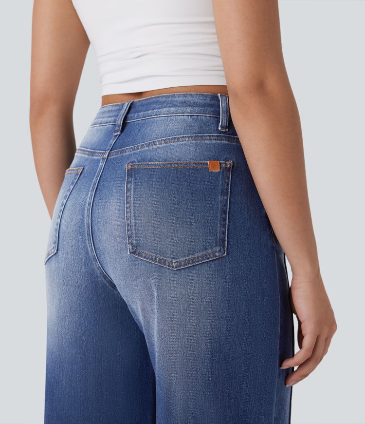 Halara Flex™ High Waisted Pockets Washed Casual Baggy Jeans
