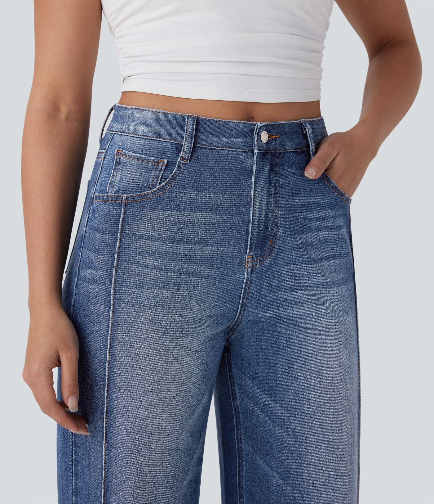 Halara Flex™ High Waisted Pockets Washed Casual Baggy Jeans
