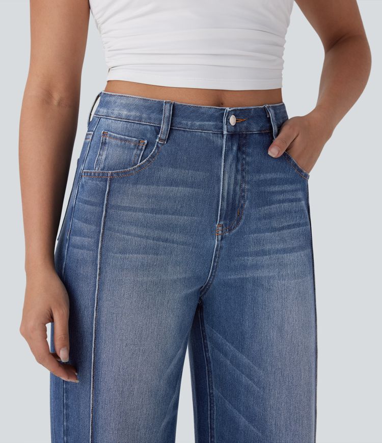 Halara Flex™ High Waisted Pockets Washed Casual Baggy Jeans
