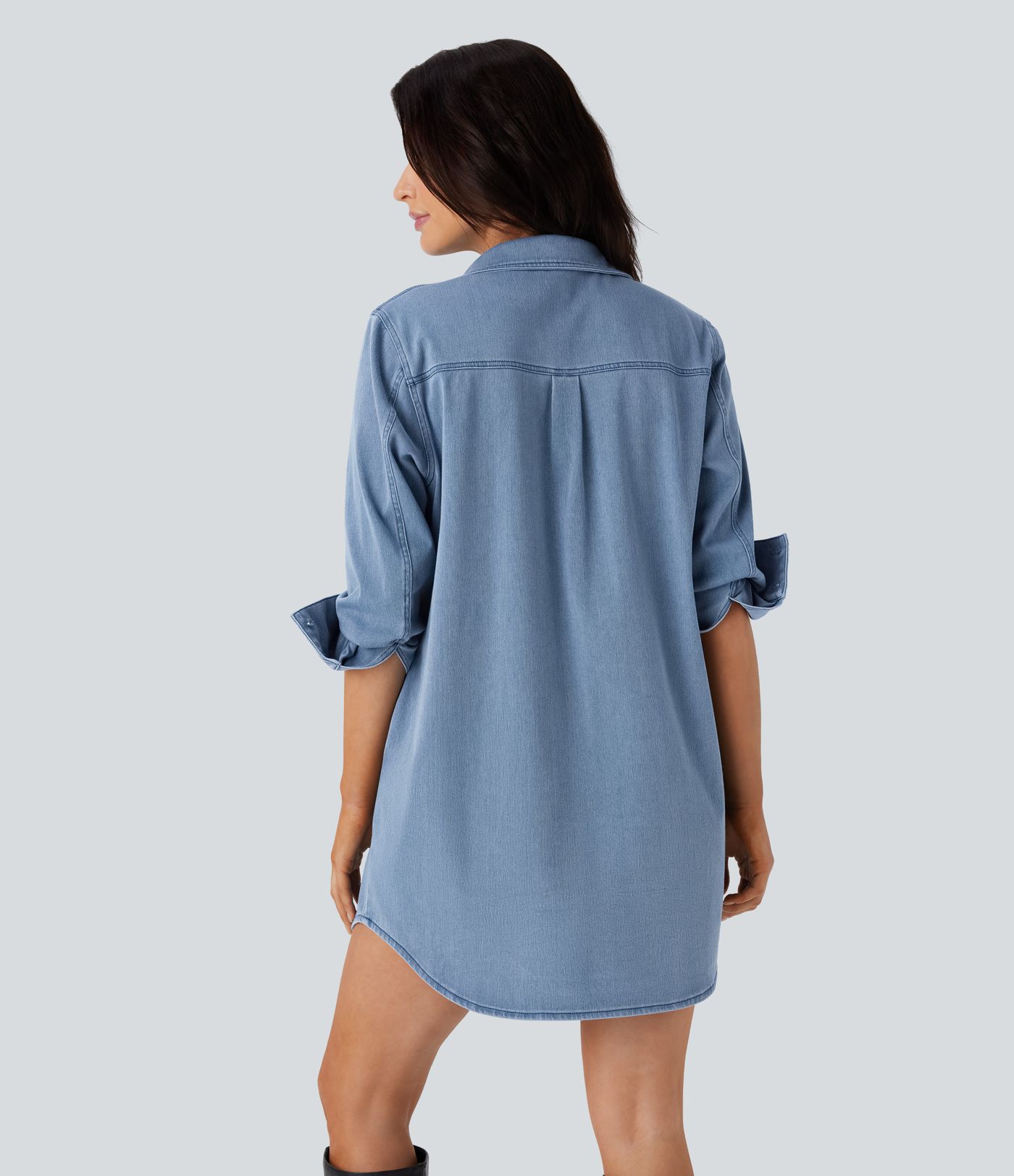Robe chemise décontractée Halara Flex™ à ourlet incurvé, mini, cool touch, en denim, avec poches