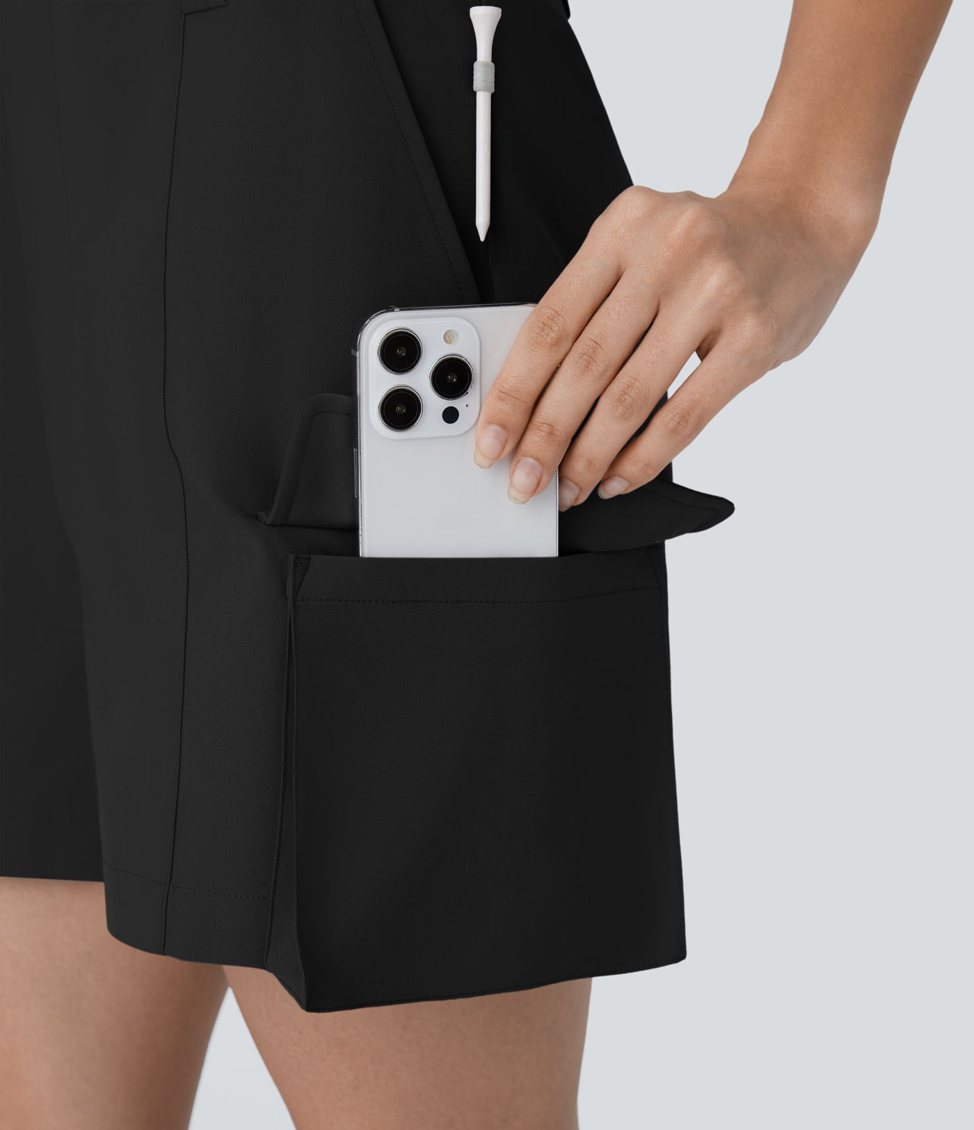 Water Repellent Mid Rise Pockets Twill Golf Cargo Shorts-Golf Tee Pocket