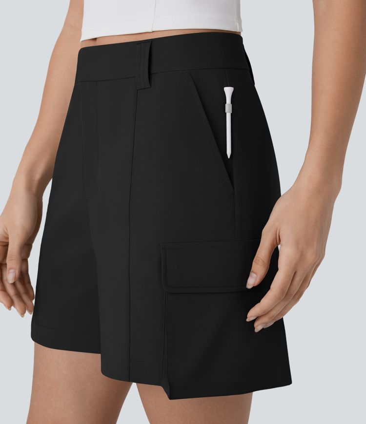 Water Repellent Mid Rise Pockets Twill Golf Cargo Shorts-Golf Tee Pocket