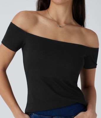 Top court décontracté à épaule dénudée en maille imprimée 2-en-1