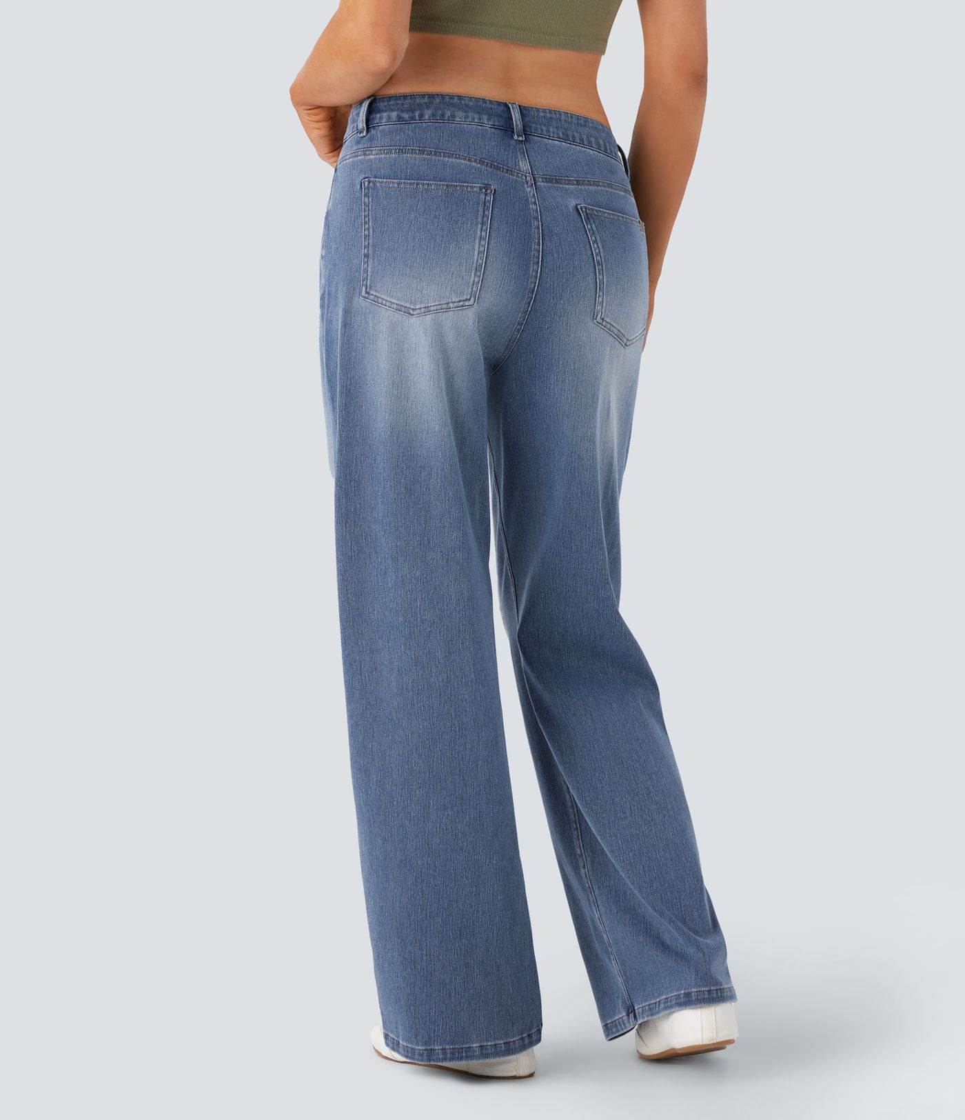 Halara Flex™ - Lässige, gewaschene Baggy-Jeans aus elastischem Strick-Denim mit mittelhohem Bund und Löchern