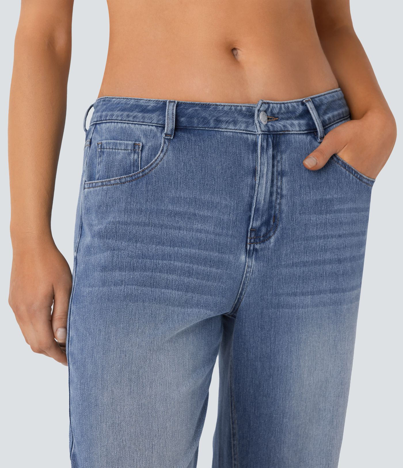 Halara Flex™ - Lässige, gewaschene Baggy-Jeans aus elastischem Strick-Denim mit mittelhohem Bund und Löchern