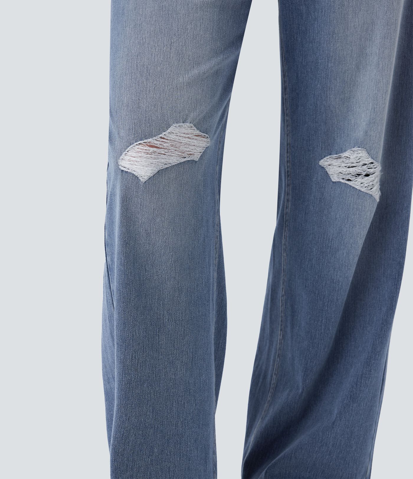 Halara Flex™ - Lässige, gewaschene Baggy-Jeans aus elastischem Strick-Denim mit mittelhohem Bund und Löchern
