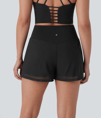Yoga-Shorts mit hohem Bund, 2-in-1-Taschen und Kontrast-Mesh, 3''