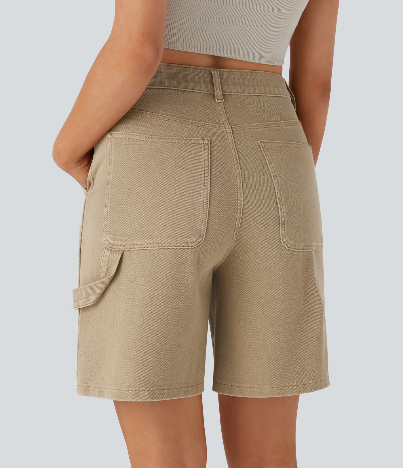 Halara Flex™ Mid Rise Pockets Washed Denim Casual Bermuda Shorts