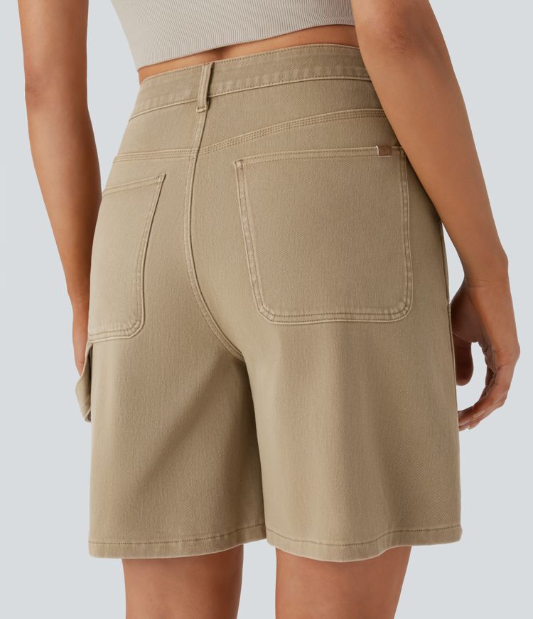 Halara Flex™ Mid Rise Pockets Washed Denim Casual Bermuda Shorts