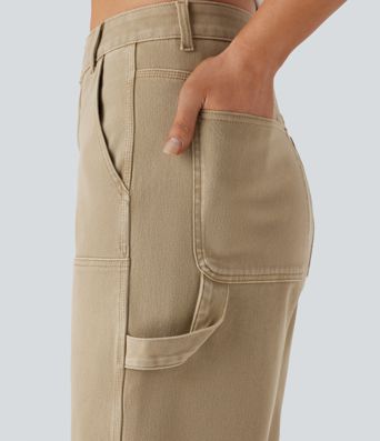 Halara Flex™ Mid Rise Pockets Washed Denim Casual Bermuda Shorts