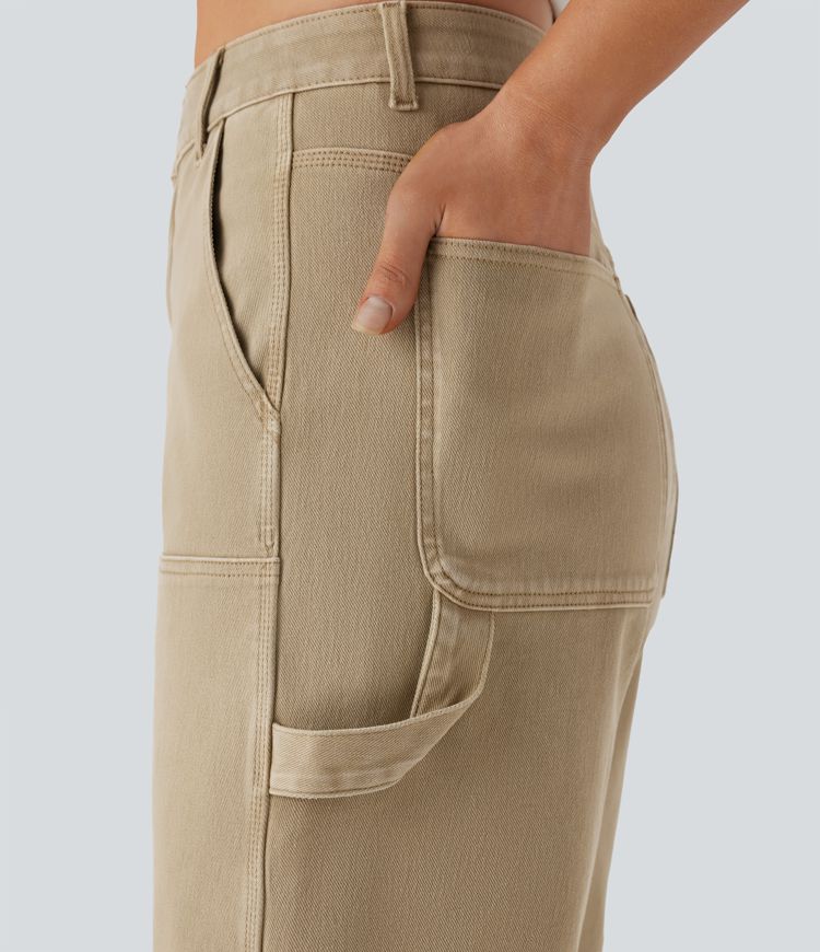 Halara Flex™ Mid Rise Pockets Washed Denim Casual Bermuda Shorts