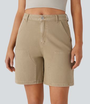 Halara Flex™ Mid Rise Pockets Washed Denim Casual Bermuda Shorts
