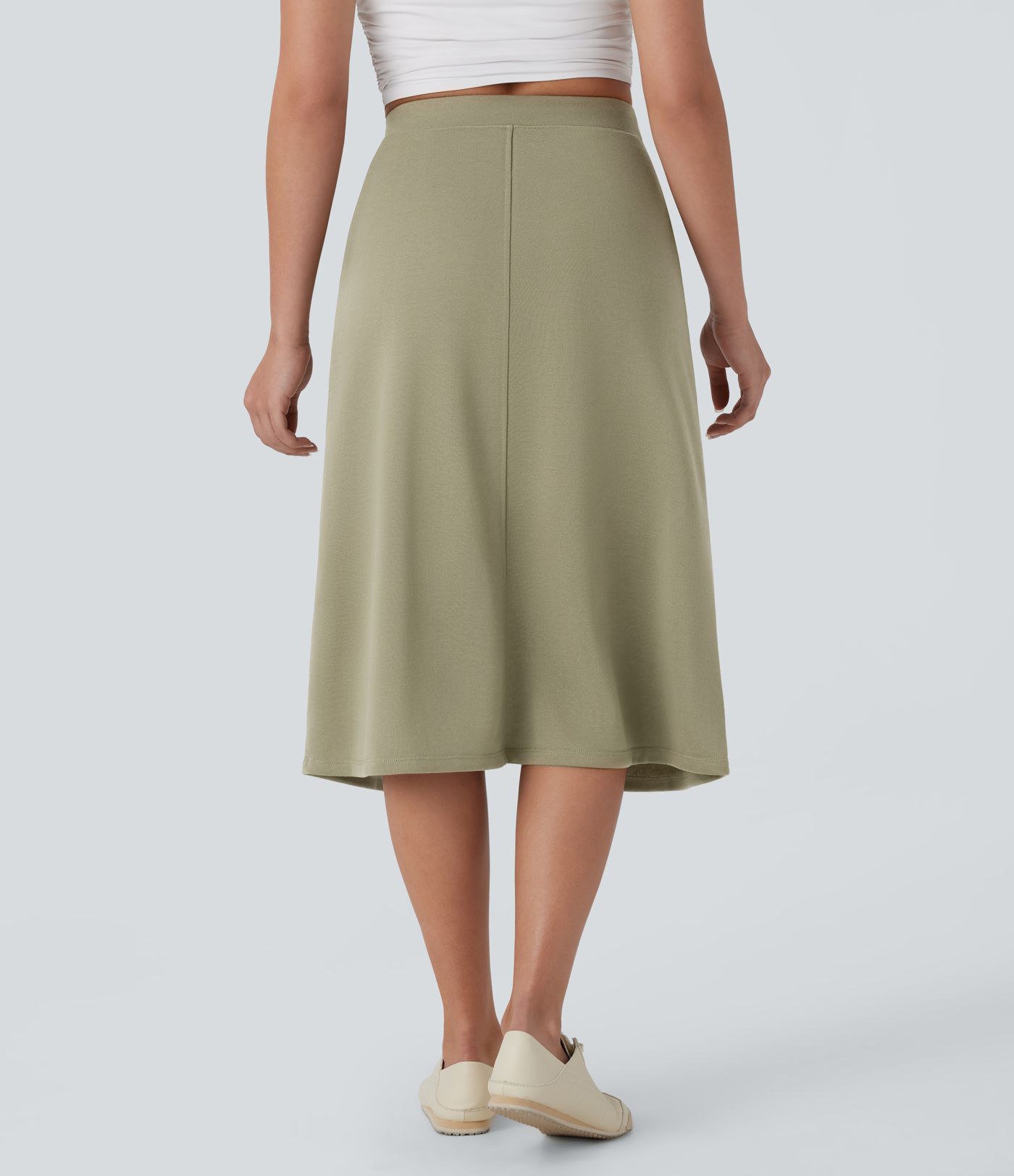 High Waisted Midi Casual Skirt with Pockets
