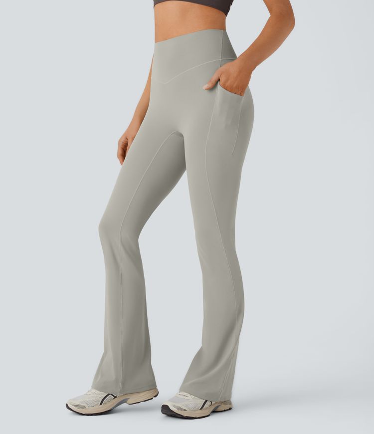 London Fog SoftlyZero™ QuickDry High Waisted Tummy Control Pocket Yoga Flare Leggings / 1