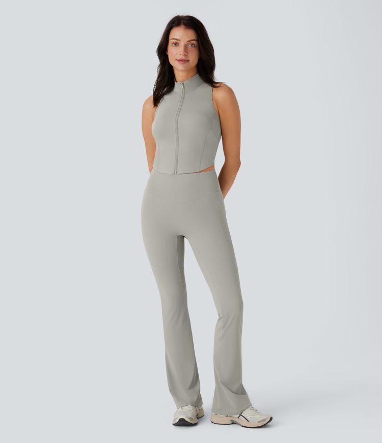 SoftlyZero™ QuickDry Stand Collar Zipper Cropped Yoga Tank Top with Pockets