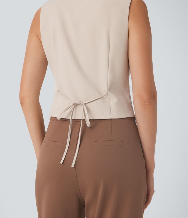 V Neck Button Lace Up Work Waistcoat